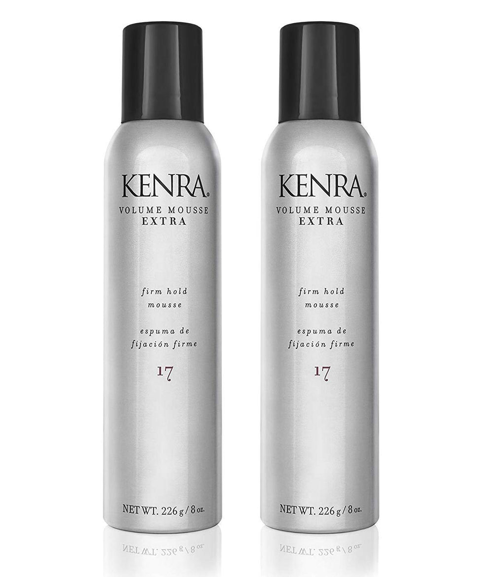 Kenra Volume Mousse Extra duo bottles front showing firm hold for all hair types.