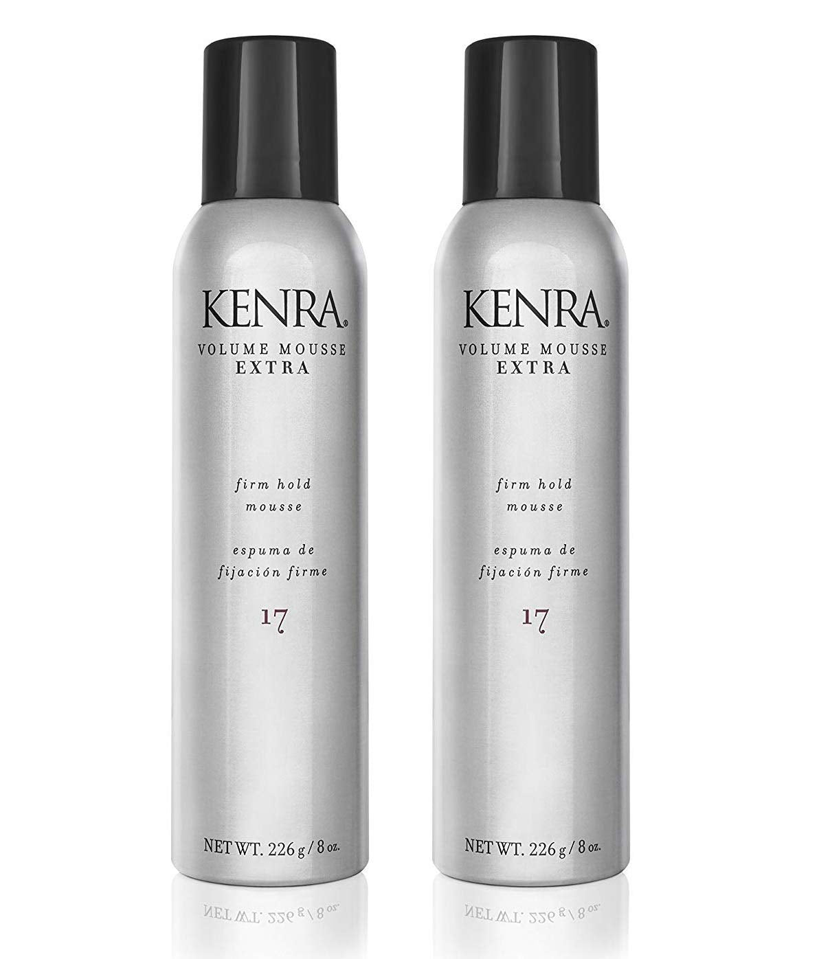 Kenra Volume Mousse Extra duo bottles front showing firm hold for all hair types.