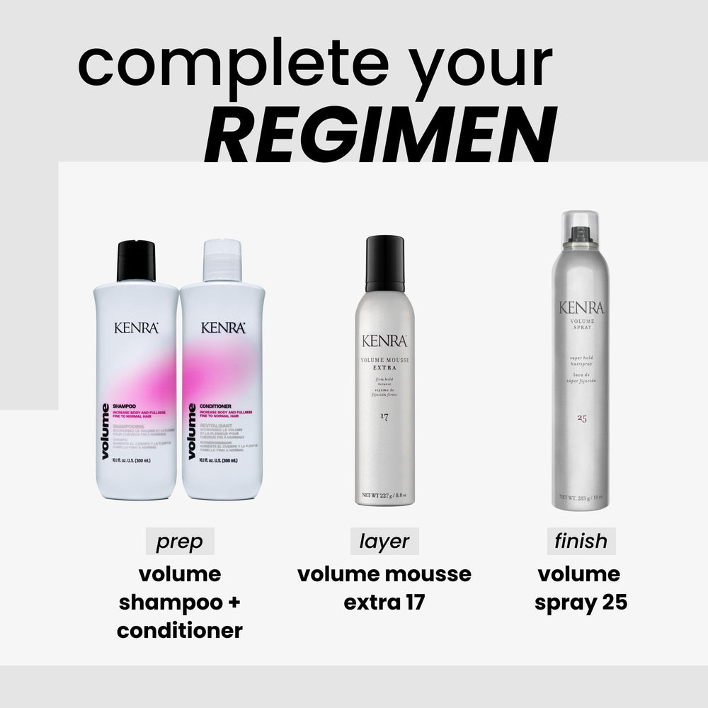 Kenra Volume Mousse Extra provides thermal protection up to 450°F during styling.