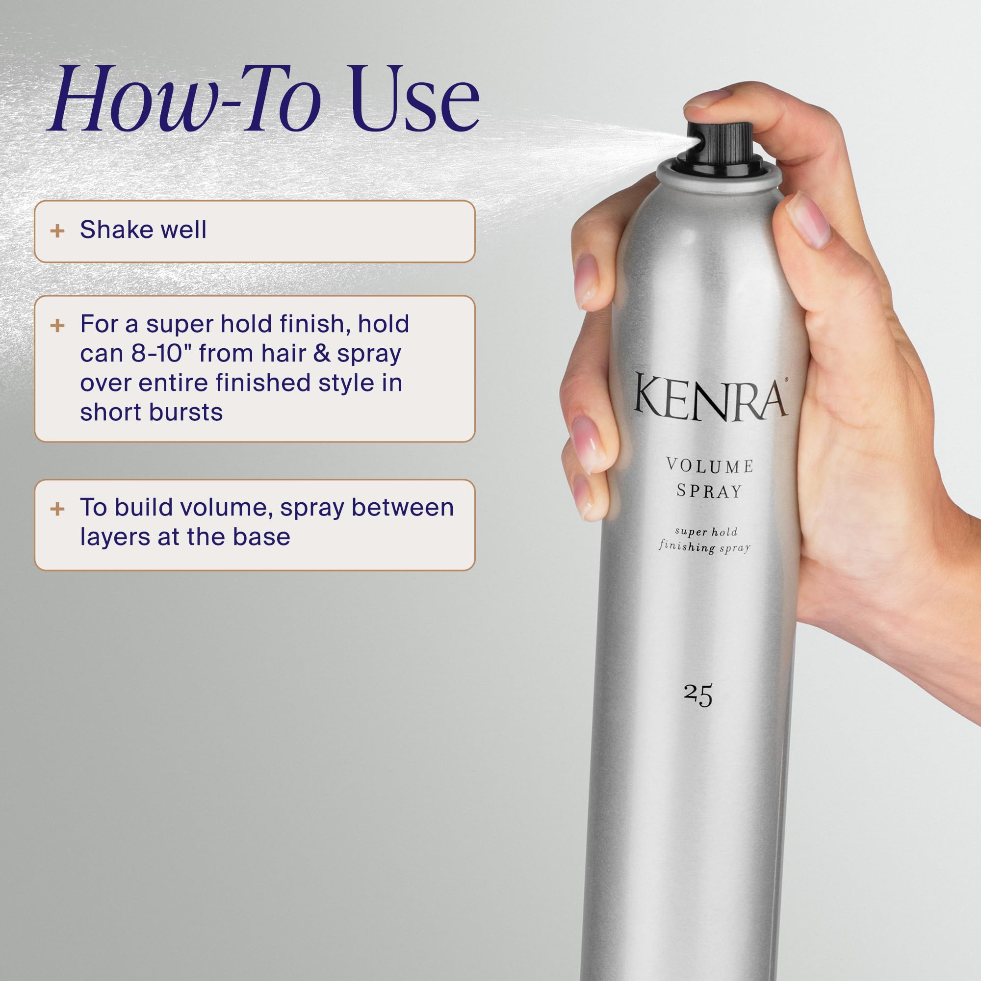 Kenra close-up texture of spray film illustrating non-sticky, flake-free finish benefit