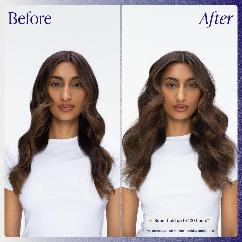 Kenra before and after styling comparison showing increased lift and salon finish benefit
