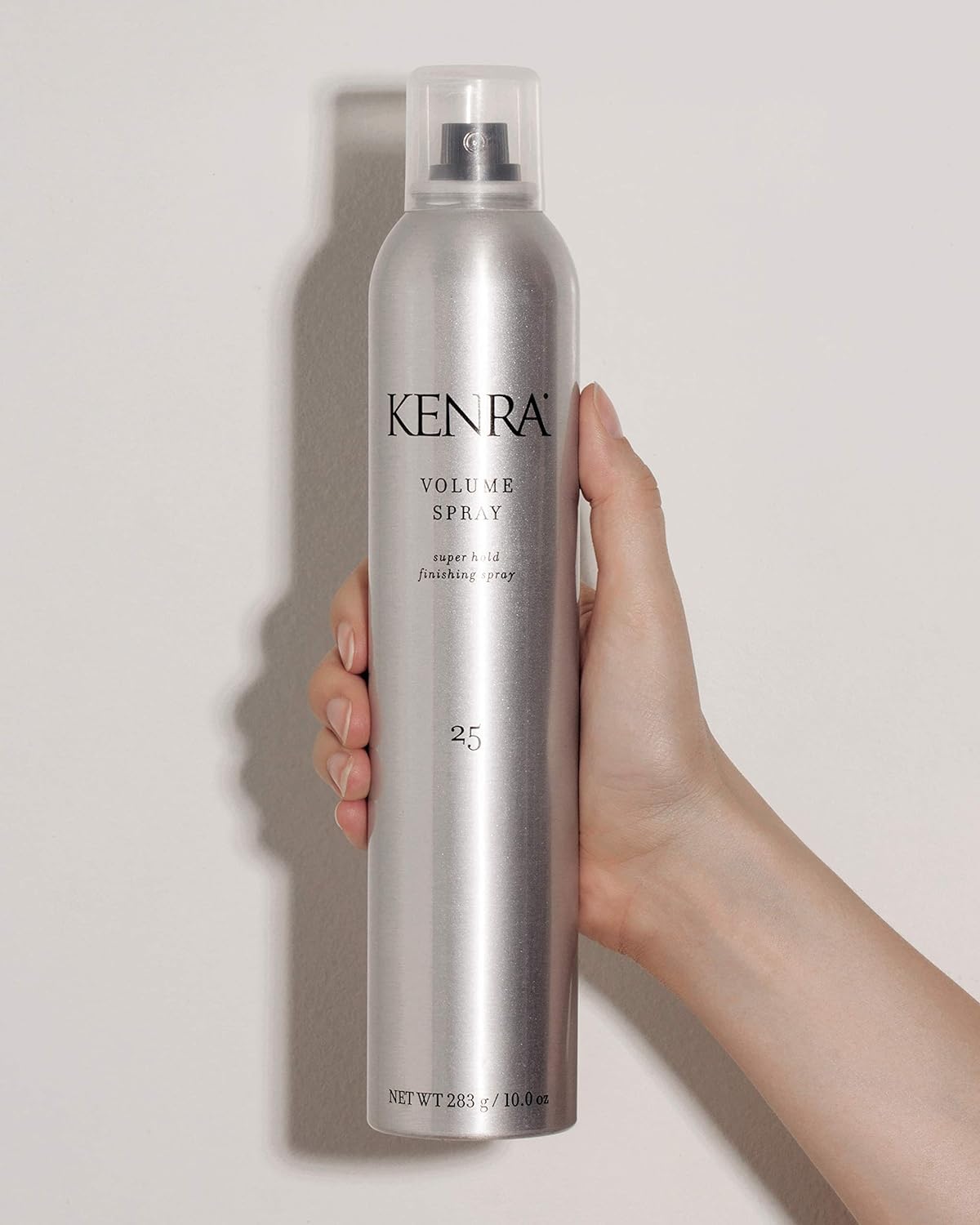 Kenra Volume Spray 25 hair-shine closeup shows natural-gloss finish with strong hold.