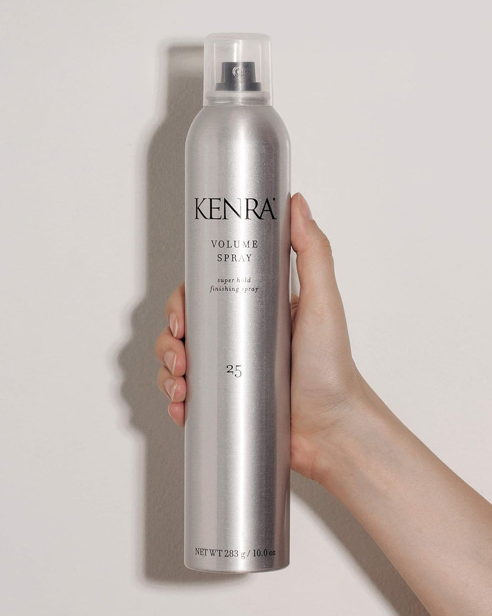 Kenra Volume Spray 25 hair-shine closeup shows natural-gloss finish with strong hold.