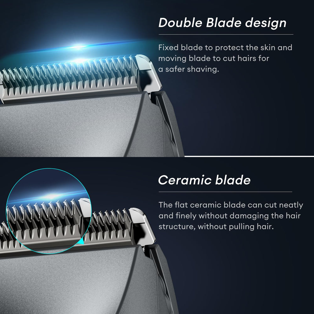 Kensen groomer with guide combs for adjustable trimming lengths.