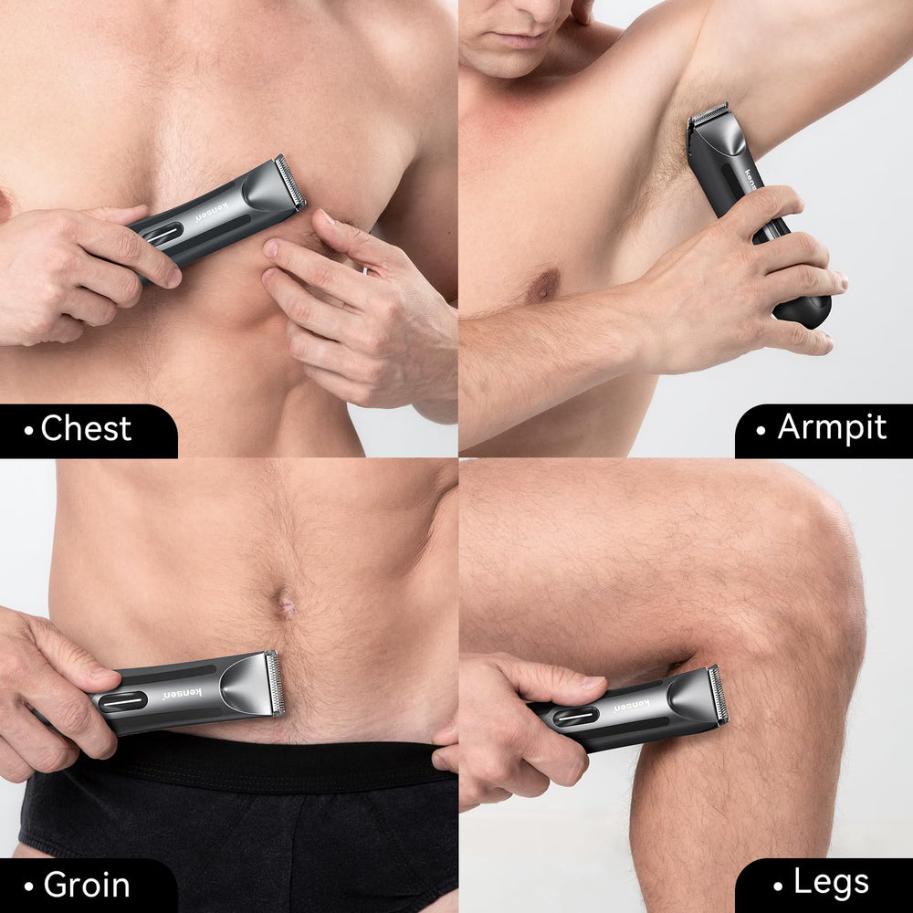 Kensen waterproof groomer designed for wet and dry use in the shower or dry routine.