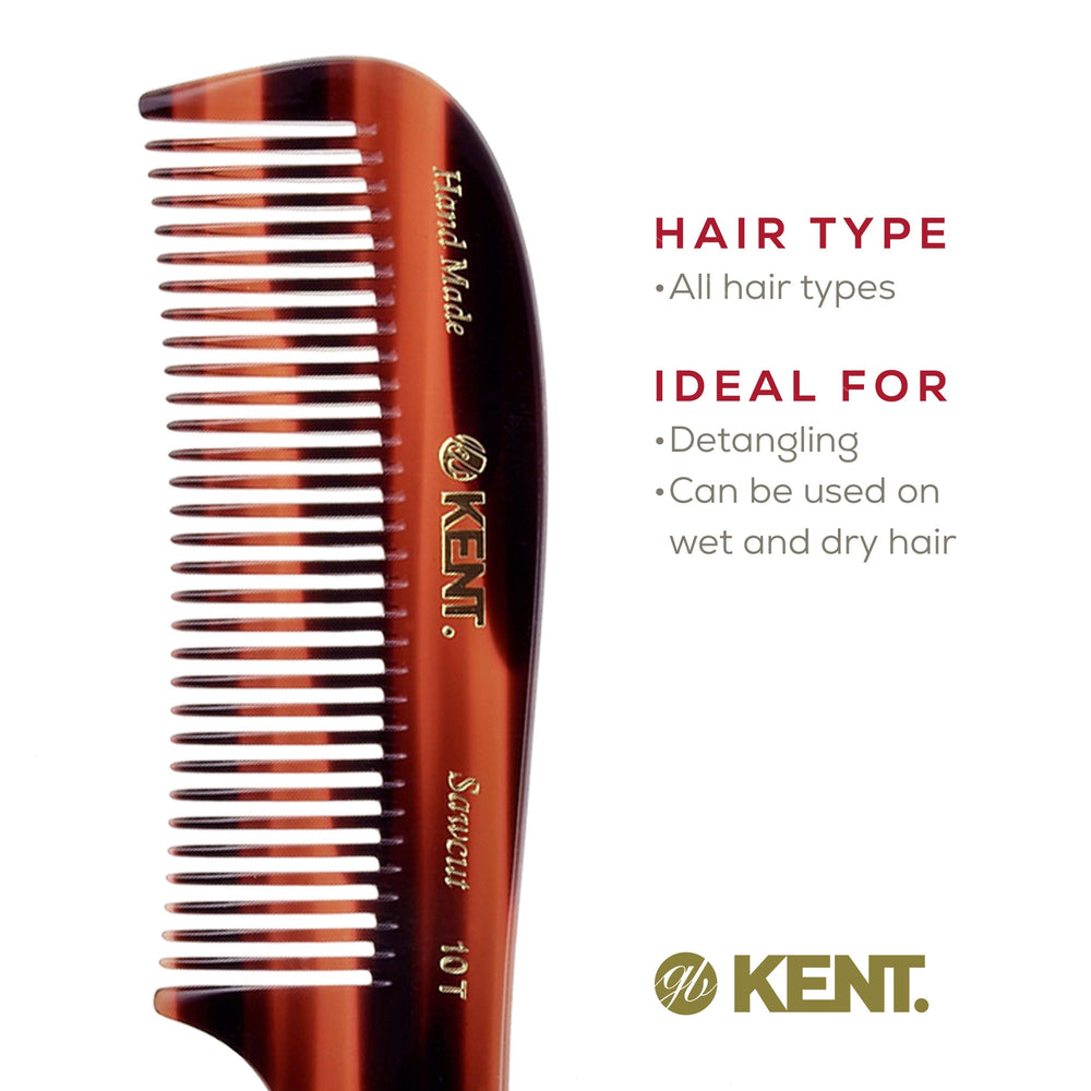 Kent 10T large detangler comb cellulose acetate material anti-static glide