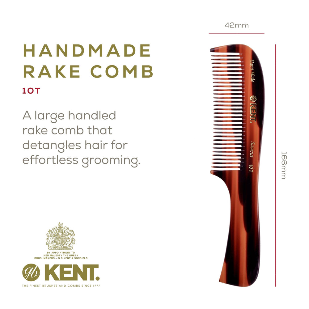Kent 10T large detangler comb hand-polished teeth smoothly detangle curls