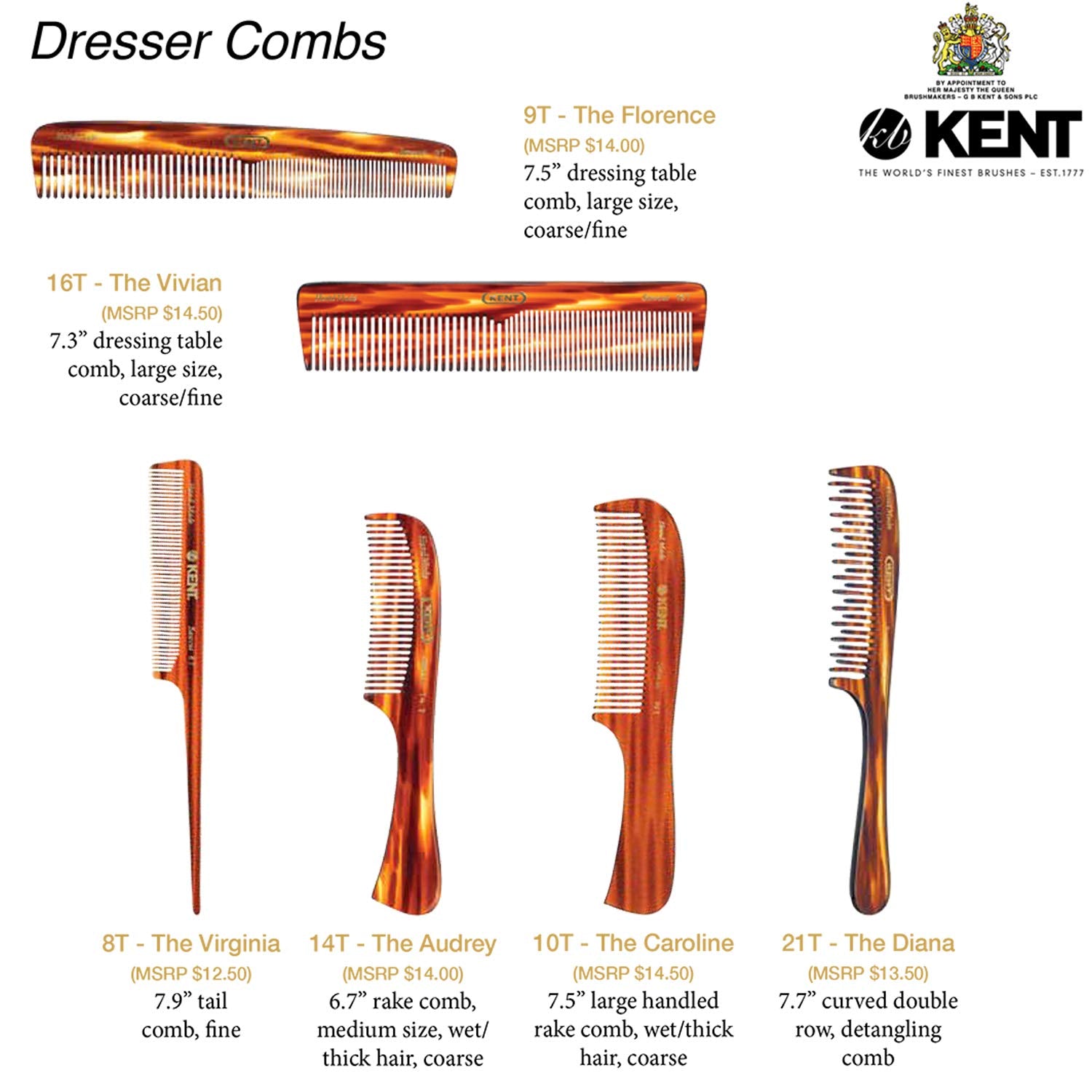 Kent 10T large detangler comb shower-friendly detangling tool