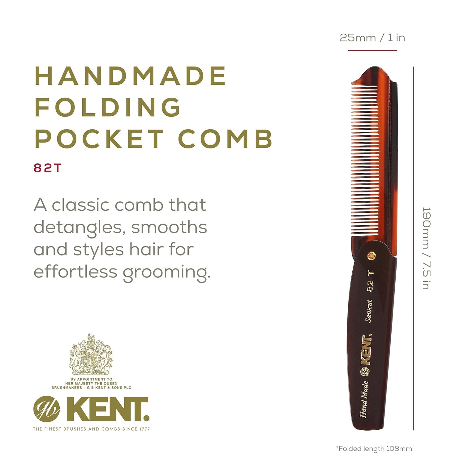 Kent 82T folding pocket comb closed for discreet carry in jeans pocket