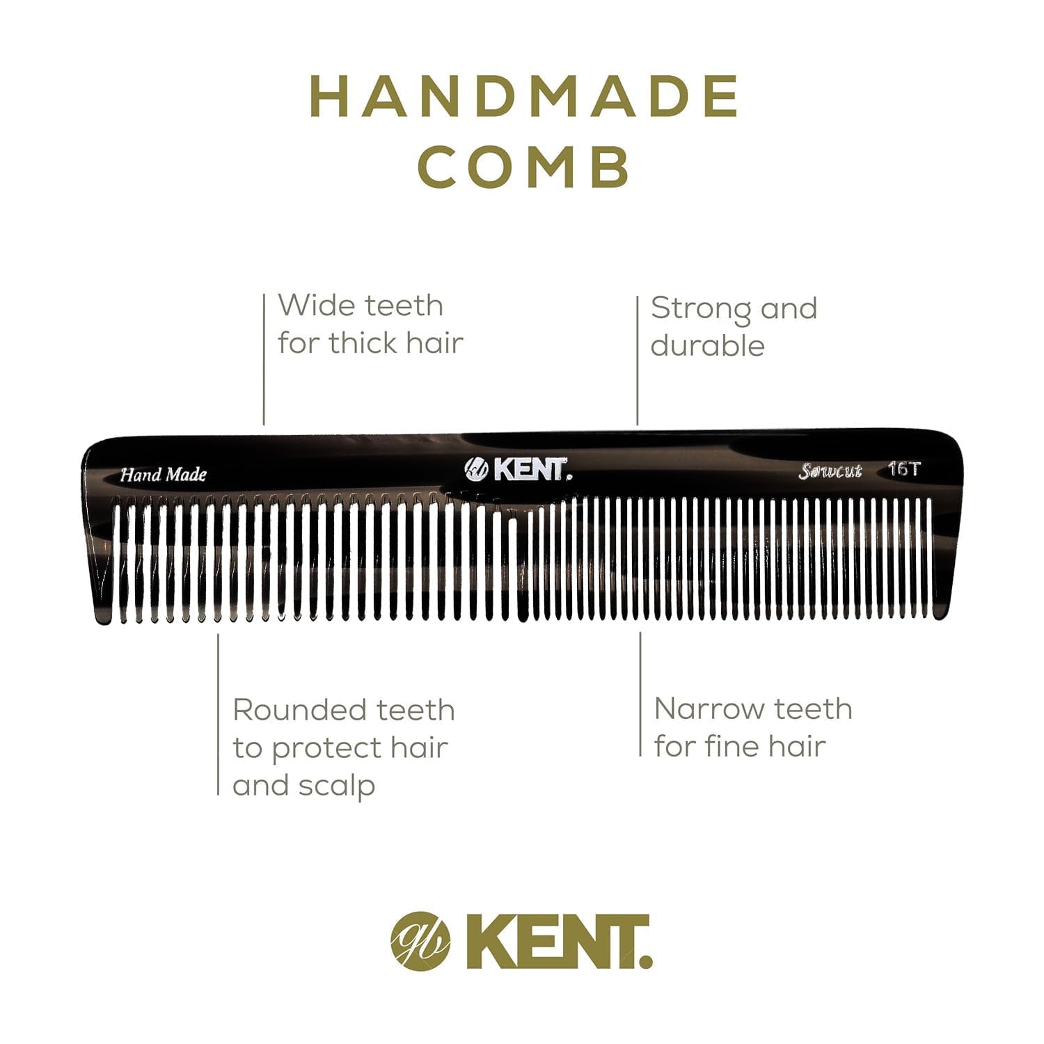 Kent daily-care styling comb suitable for all hair types and finishes.