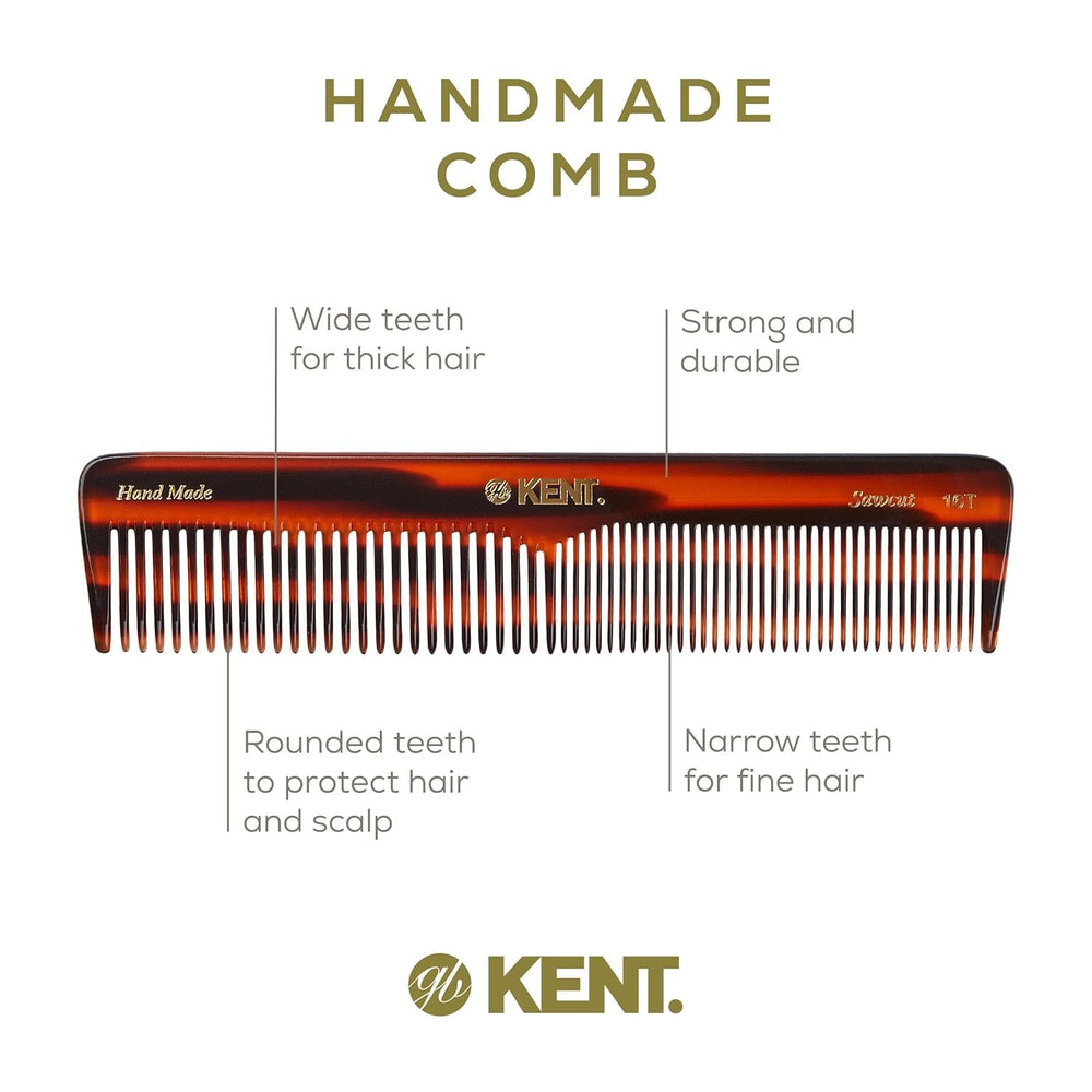 Kent handmade cellulose acetate comb with a smooth surface to reduce snags.