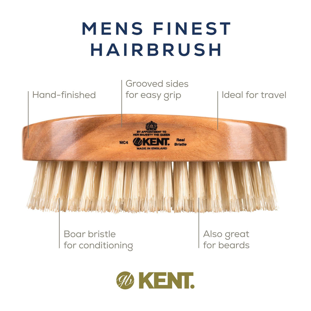 Kent MC4 firm bristles coarse hair demonstrating targeted exfoliation and oil distribution.