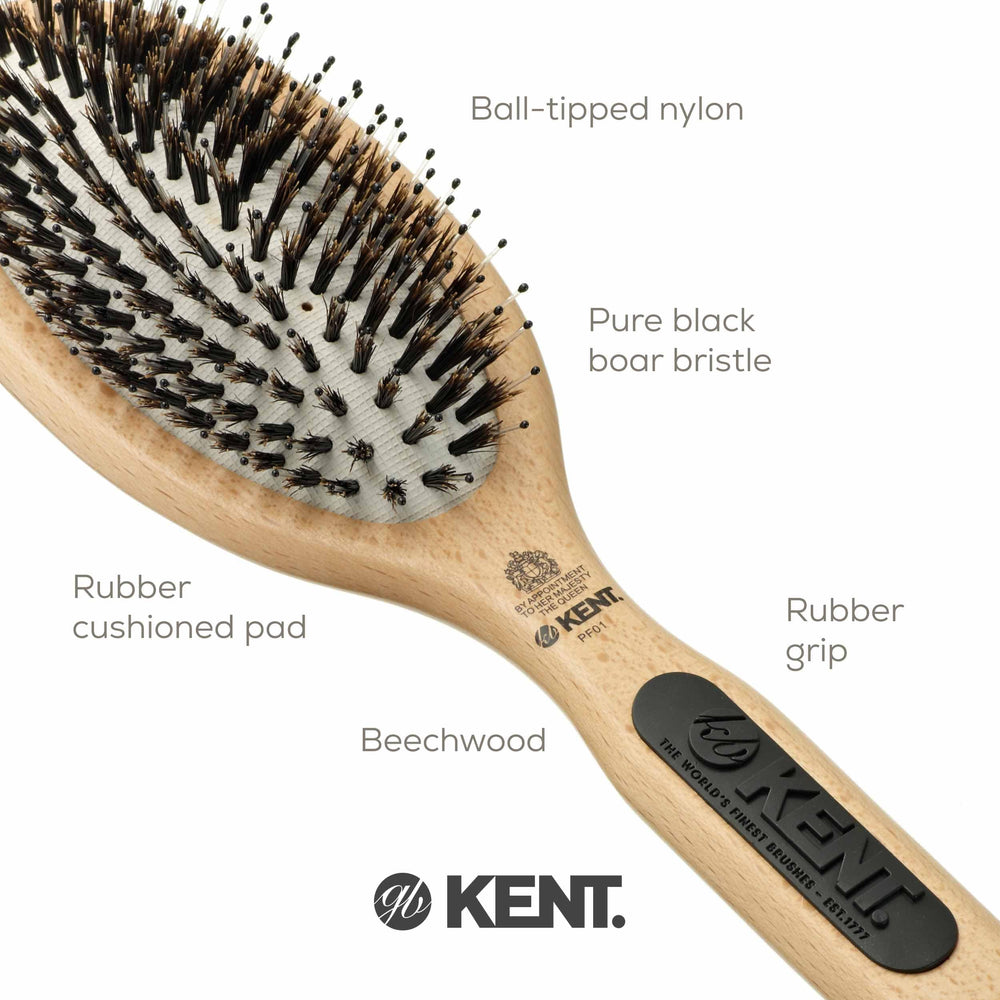 Kent PF01 easy-grip wood base promotes comfortable brushing during longer sessions.