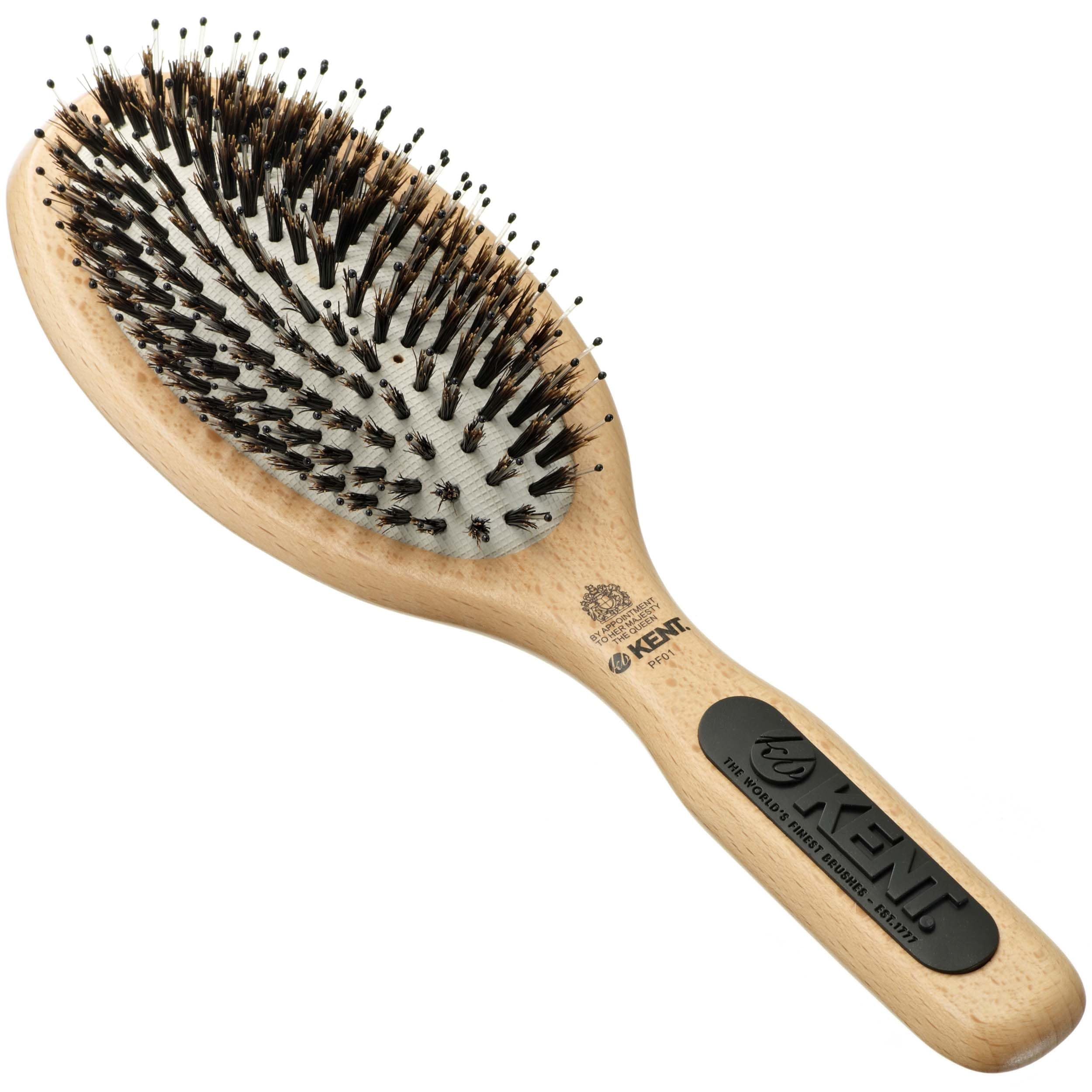 Kent PF01 detangler brush with boar bristles promotes smooth detangling for medium to long hair.