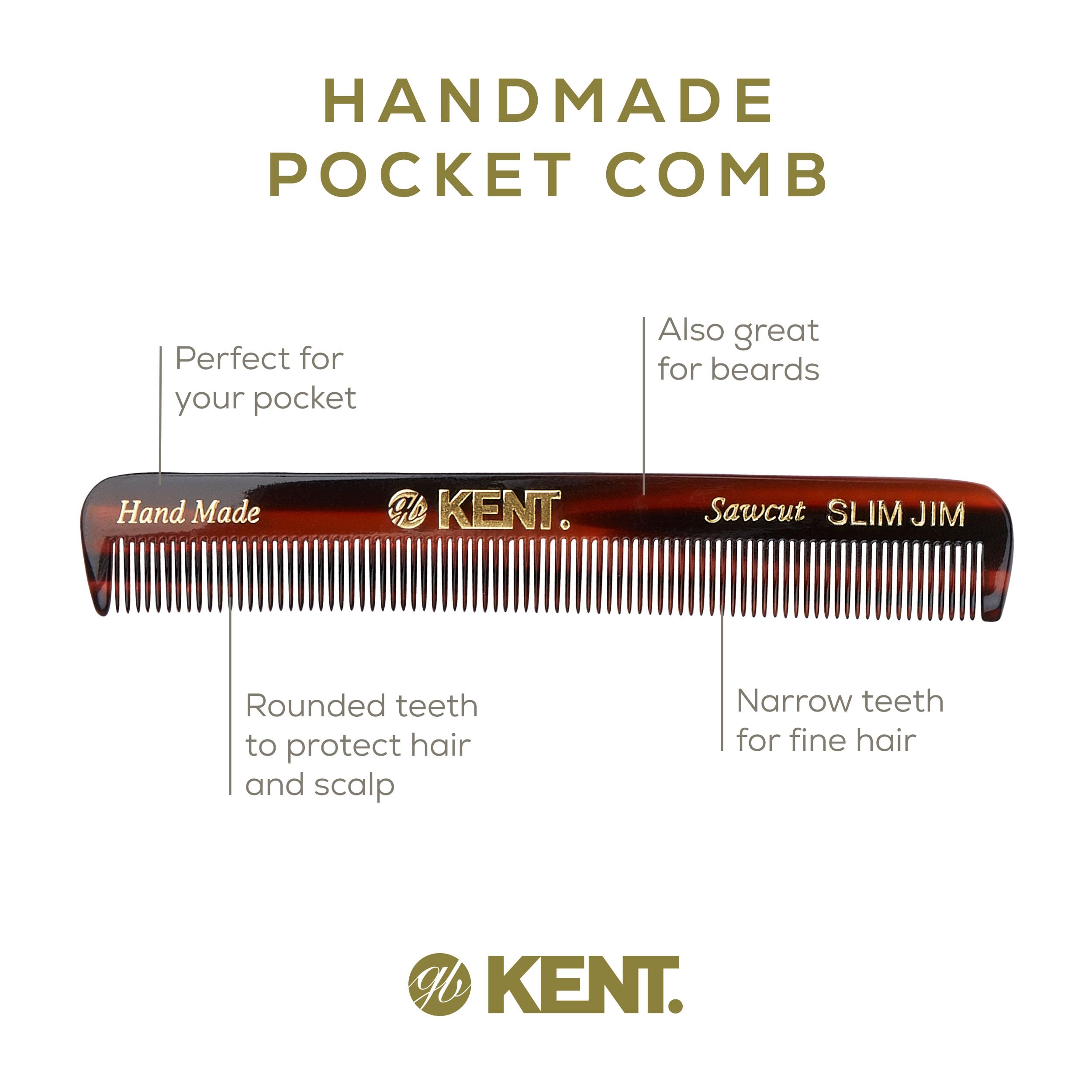 Kent Slim Jim hand-polished teeth provide snag-free detangling and comfortable use