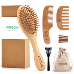 KEPCSIN solid wood hair brush with round-head design for gentle detangling.