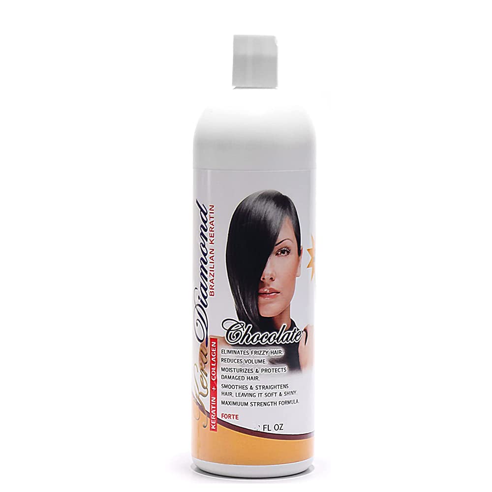 Kera Diamond Keratin Treatment bottle with chocolate formula for hair repair and shine