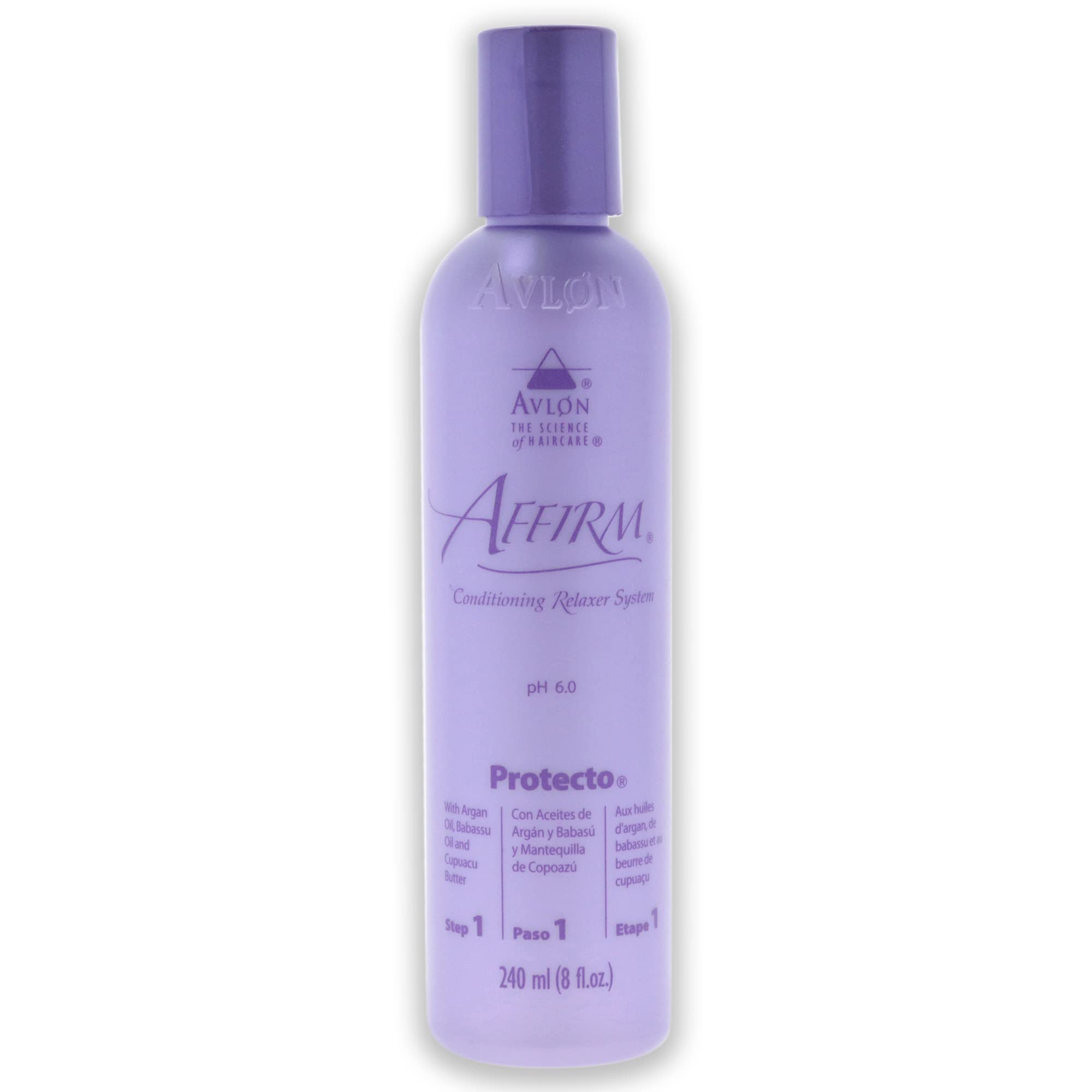 KeraCare Avlon Affirm Protecto 8oz bottle demonstrates protective treatment for damaged hair fibers.