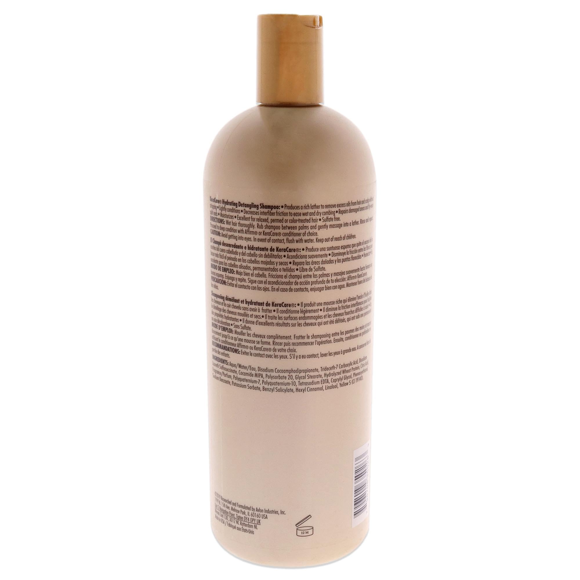 KeraCare Avlon Hydrating Detangling Shampoo package close-up highlighting pre-conditioning prep