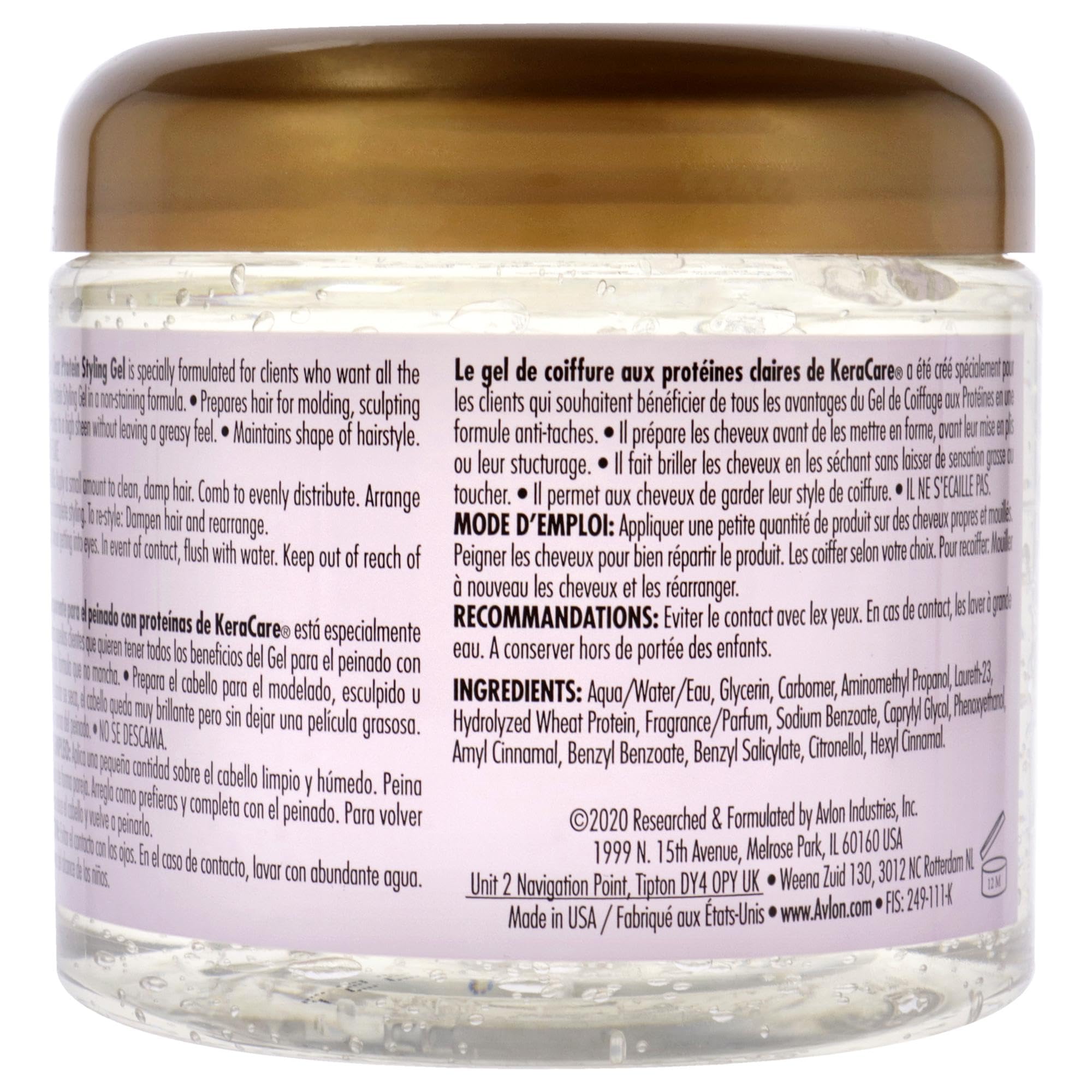 KeraCare Avlon Protein Styling Gel application close-up with non-greasy high-sheen finish.