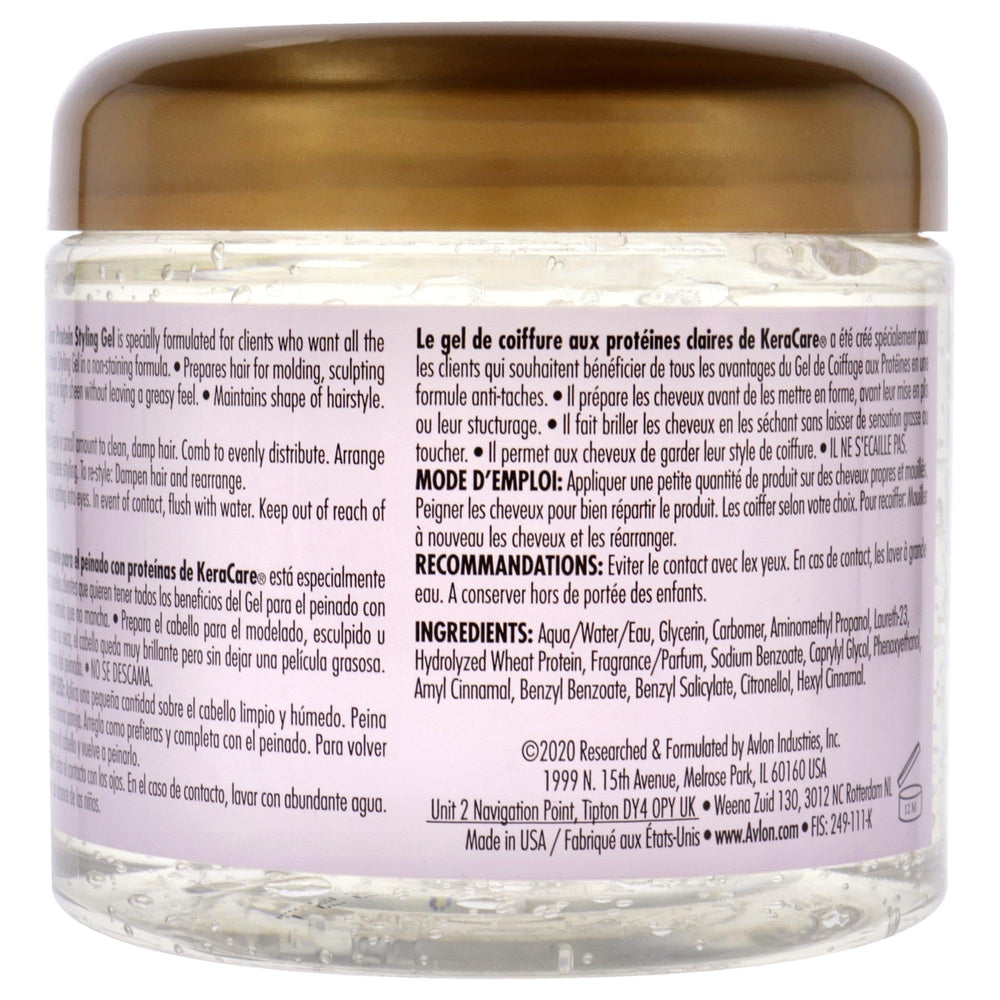 KeraCare Avlon Protein Styling Gel application close-up with non-greasy high-sheen finish.