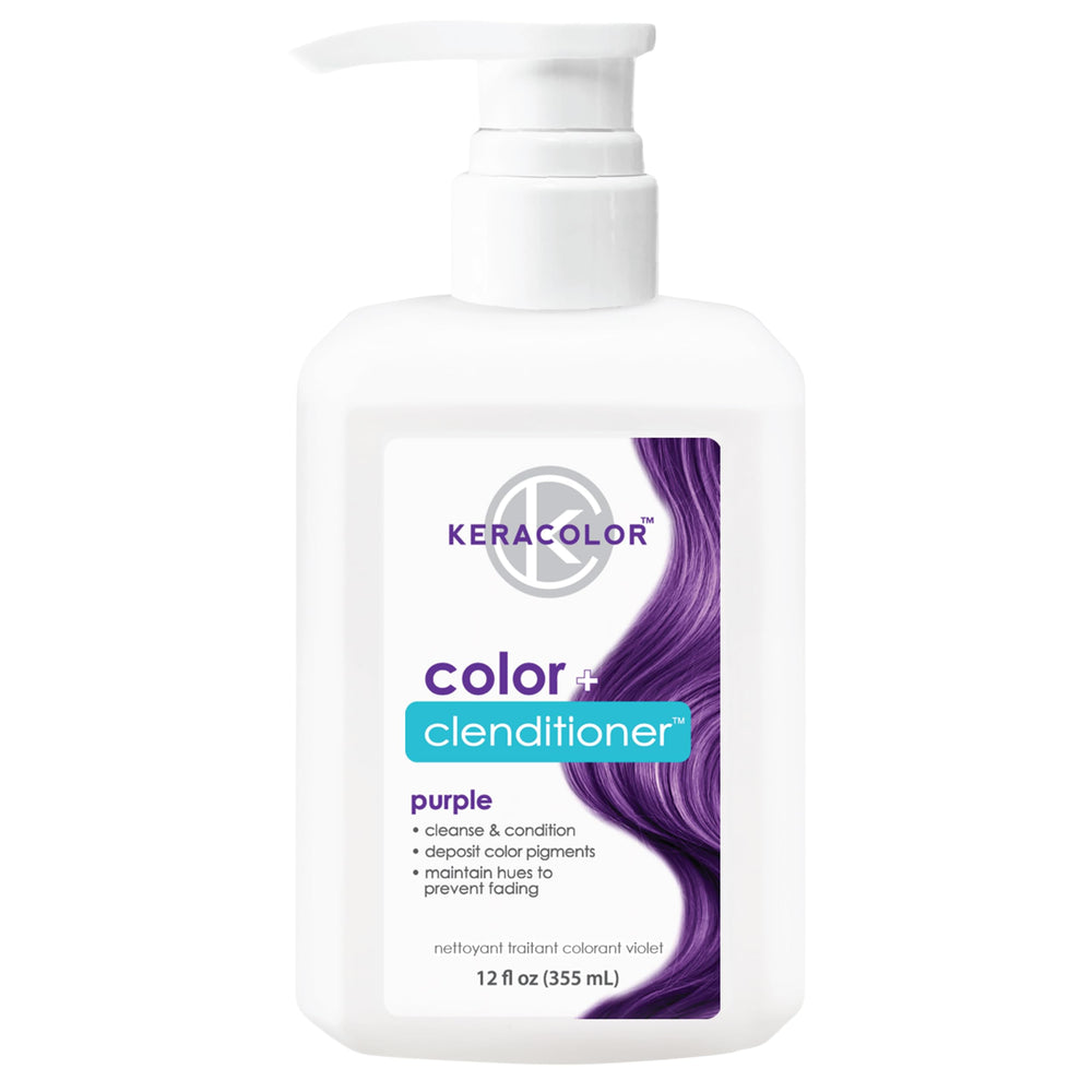 Keracolor Clenditioner Purple dye in 12oz bottle showing deposit during cleanse for vibrant color