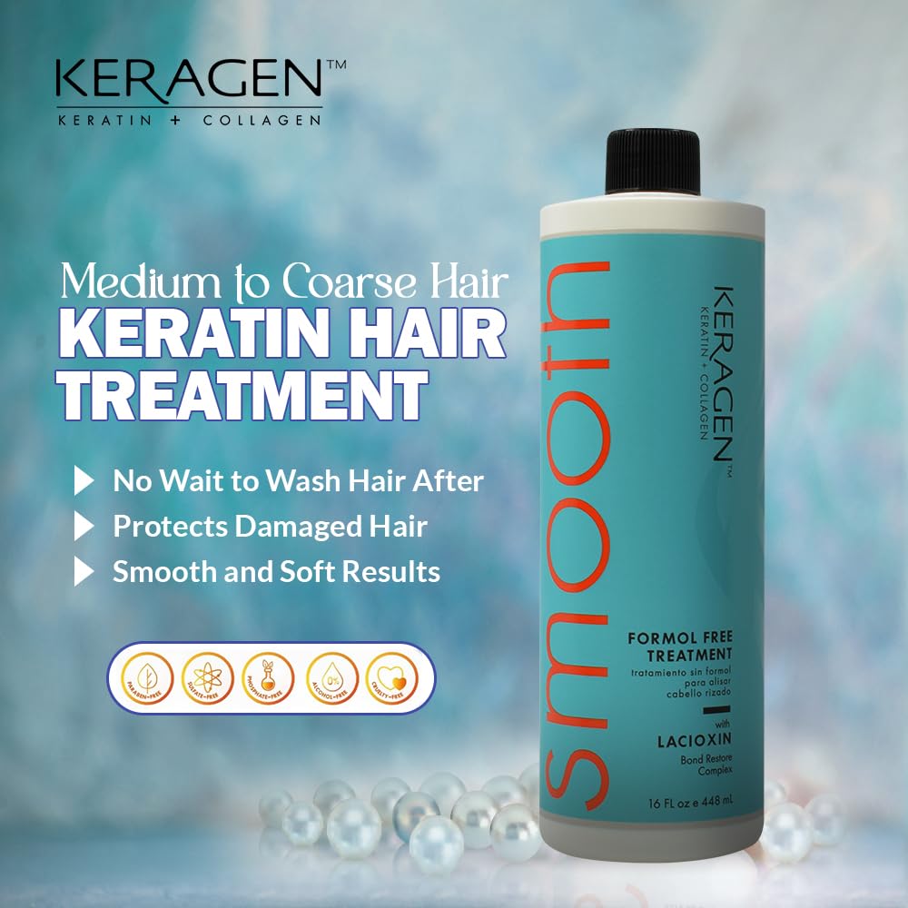 KERAGEN before-and-after hair shows silky, controlled texture