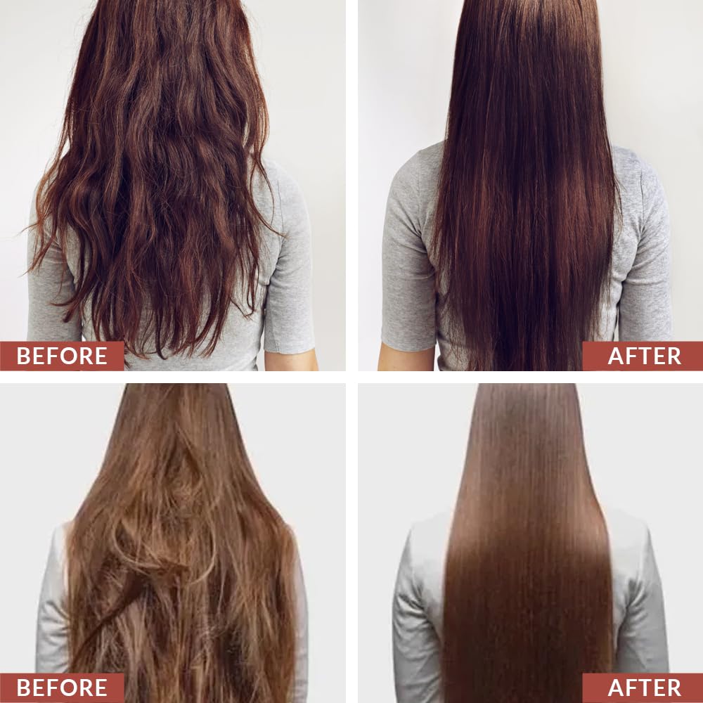 Keragen Organic Keratin-Collagen benefits closeup shows strengthened, shiny hair.