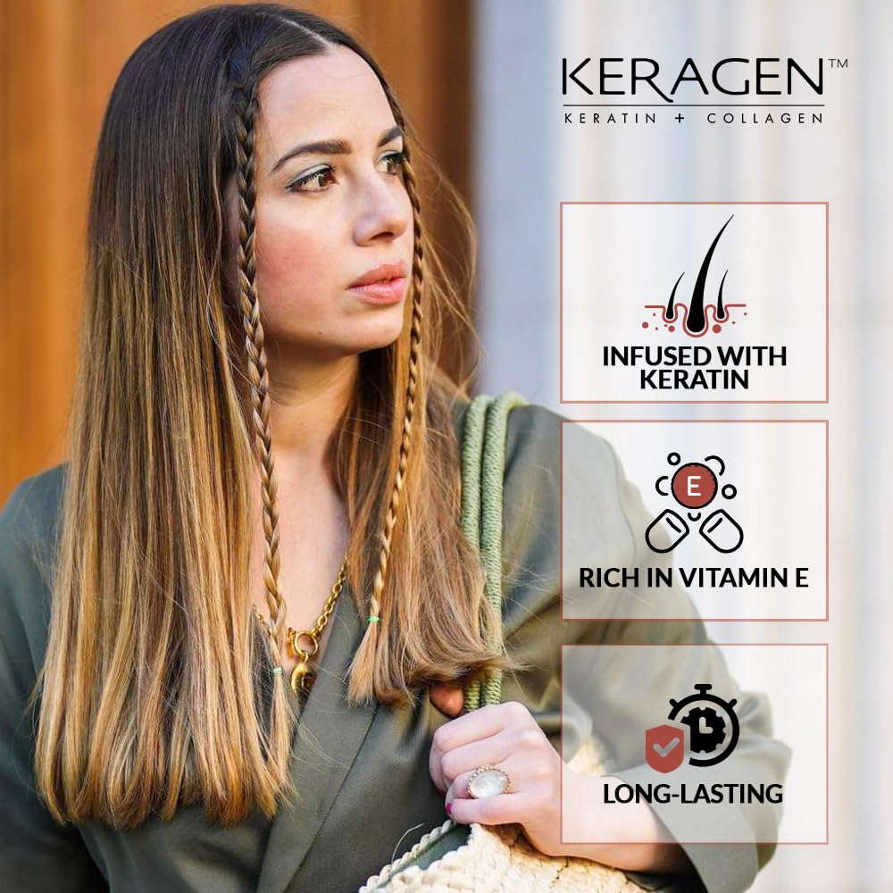 Keragen Smoothing Conditioner 10oz nourishes and smooths damaged strands.