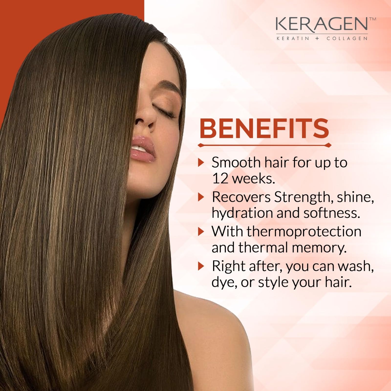 Keragen sulfate-free formula label highlighting gentle frizz-control