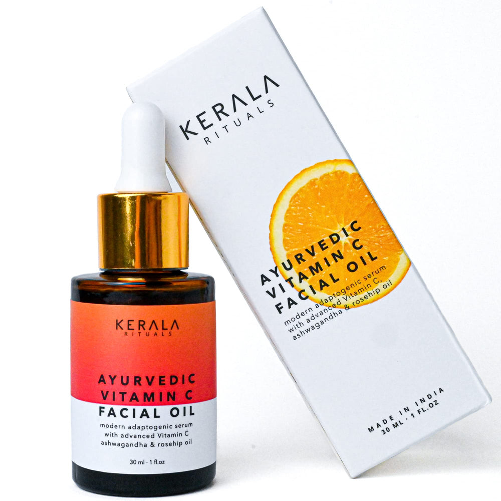 Kerala Rituals Vitamin C face oil bottle delivering deep hydration for glow