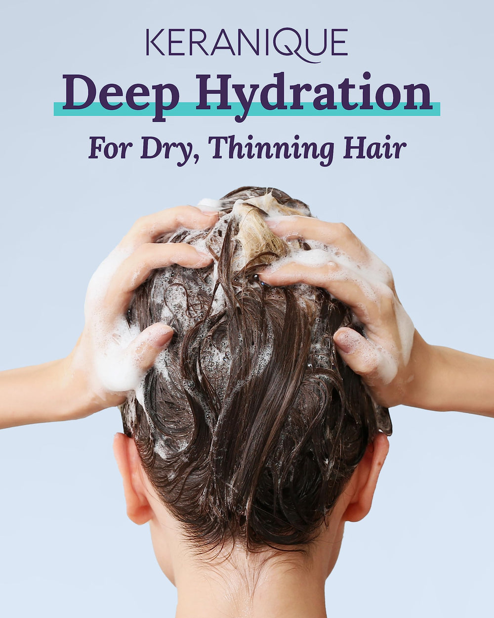 Keranique deep hydration application foam demonstrates easy distribution for even moisture
