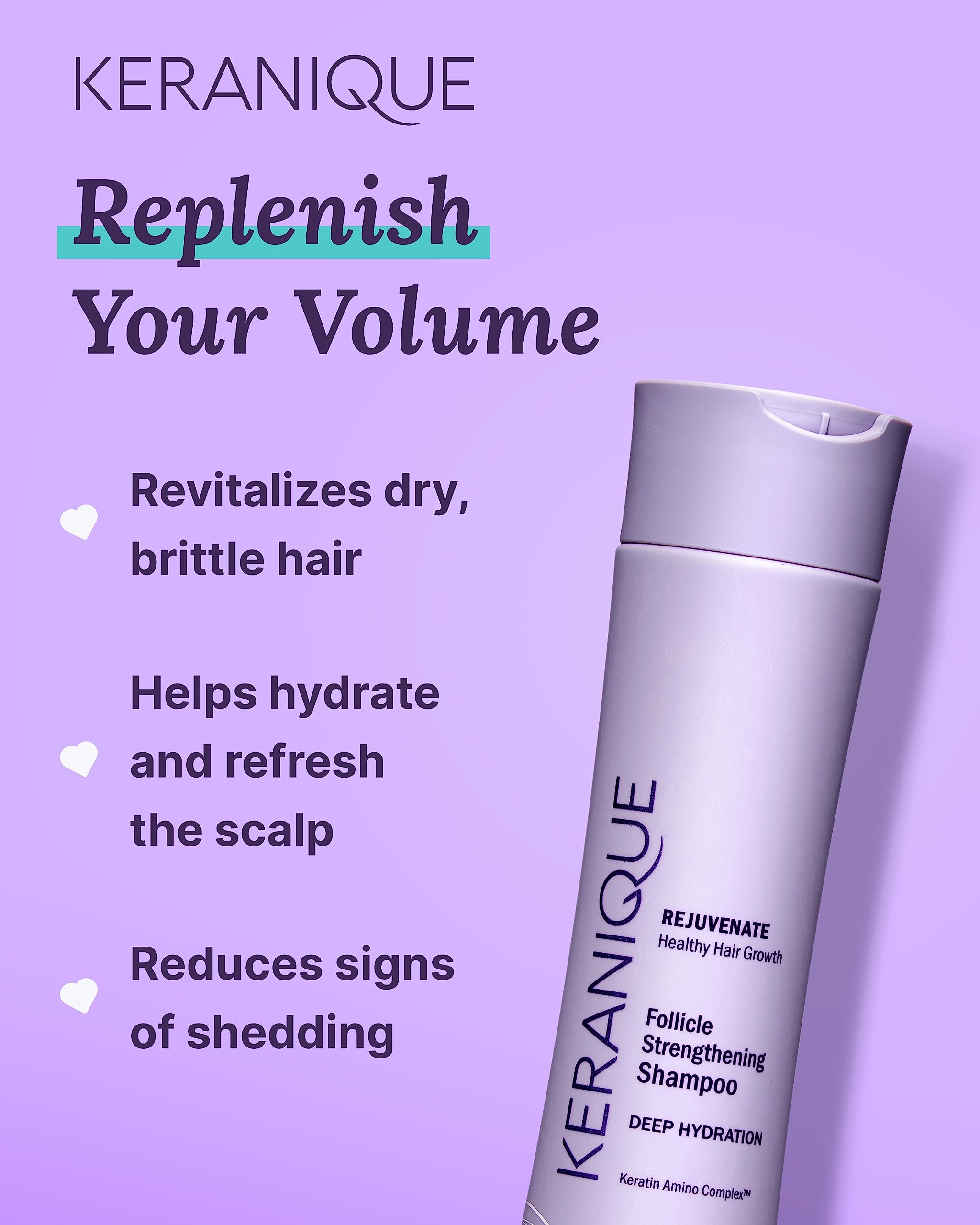 Keranique Deep Hydration Shampoo scalp-refresh image conveys soothing scalp care.