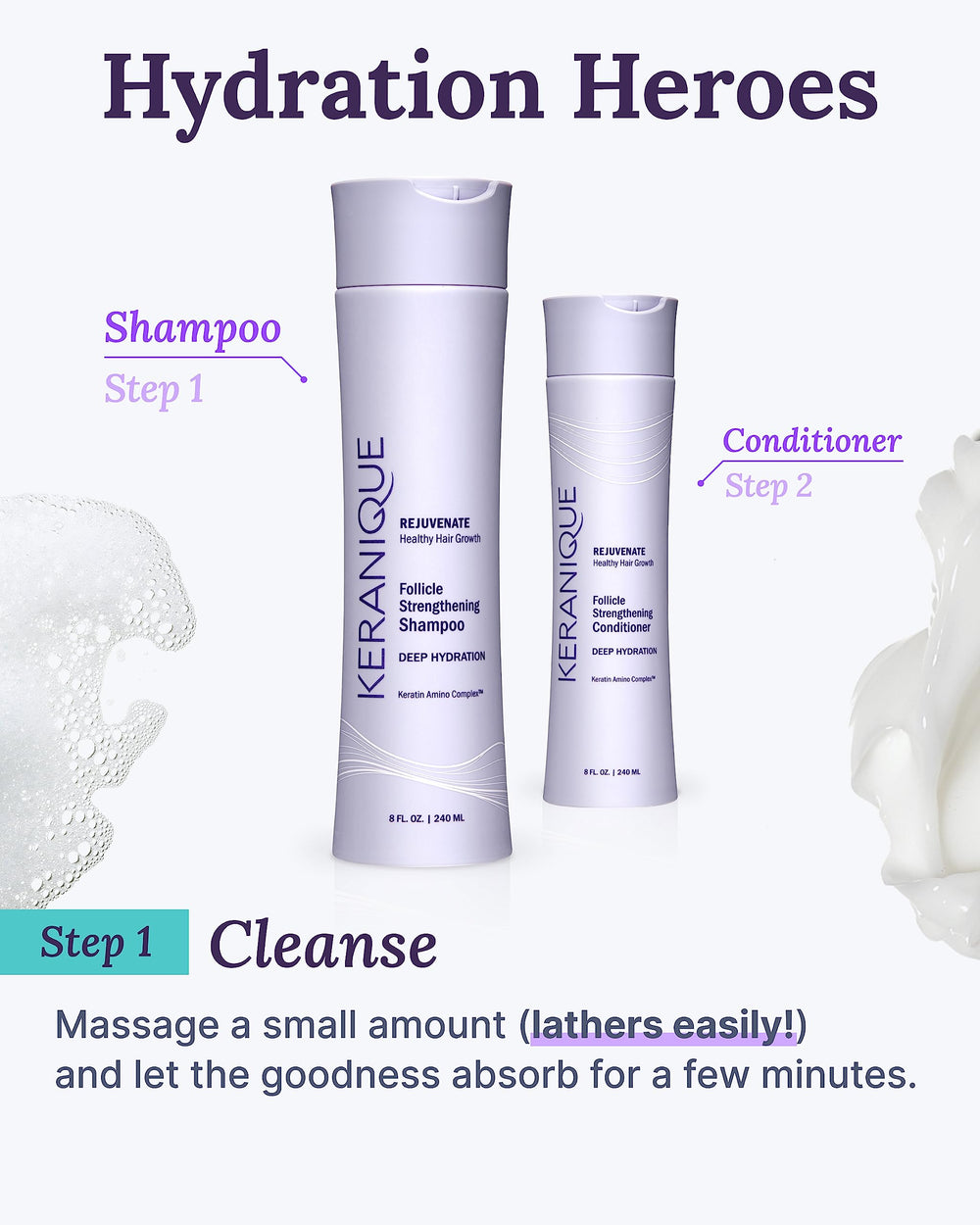 Keranique Deep Hydration Shampoo soft-hair after-wash shows silky texture and ease of styling.