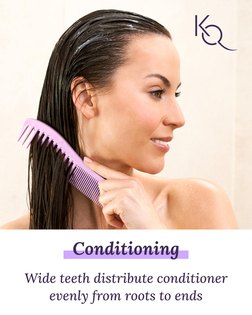 Keranique detangling comb conditioner-distribution helps roots to ends for even moisture.
