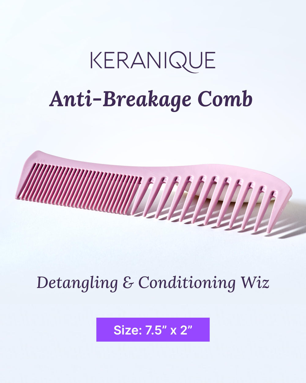Keranique detangling comb medium-tooth detangles without pulling for a smoother finish.