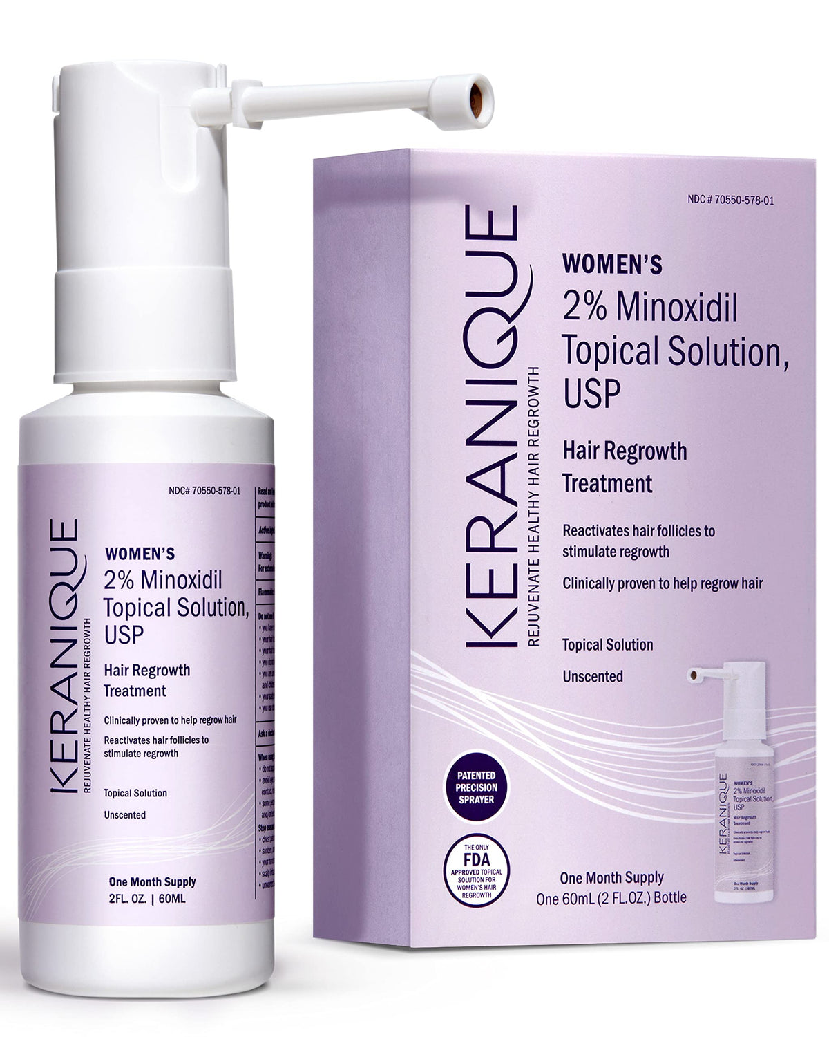 Keranique hair regrowth bottle for daily scalp care and consistency.