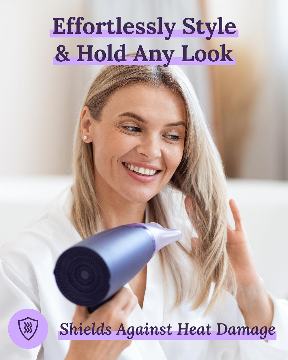 Heat protection shield from Keranique during blow-dry styling