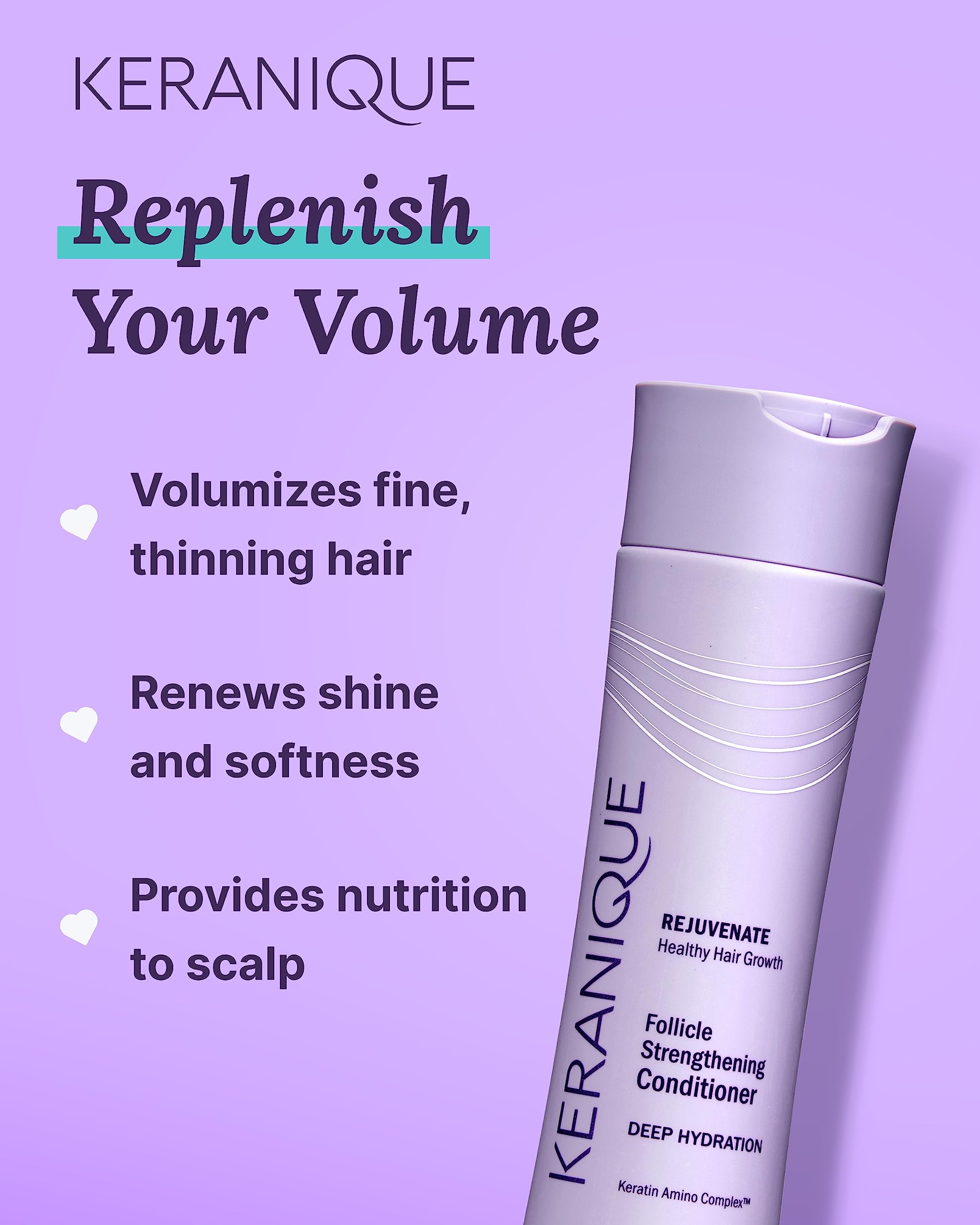 Keranique Keratin Amino Complex pack image conveys strengthening support for thinning hair