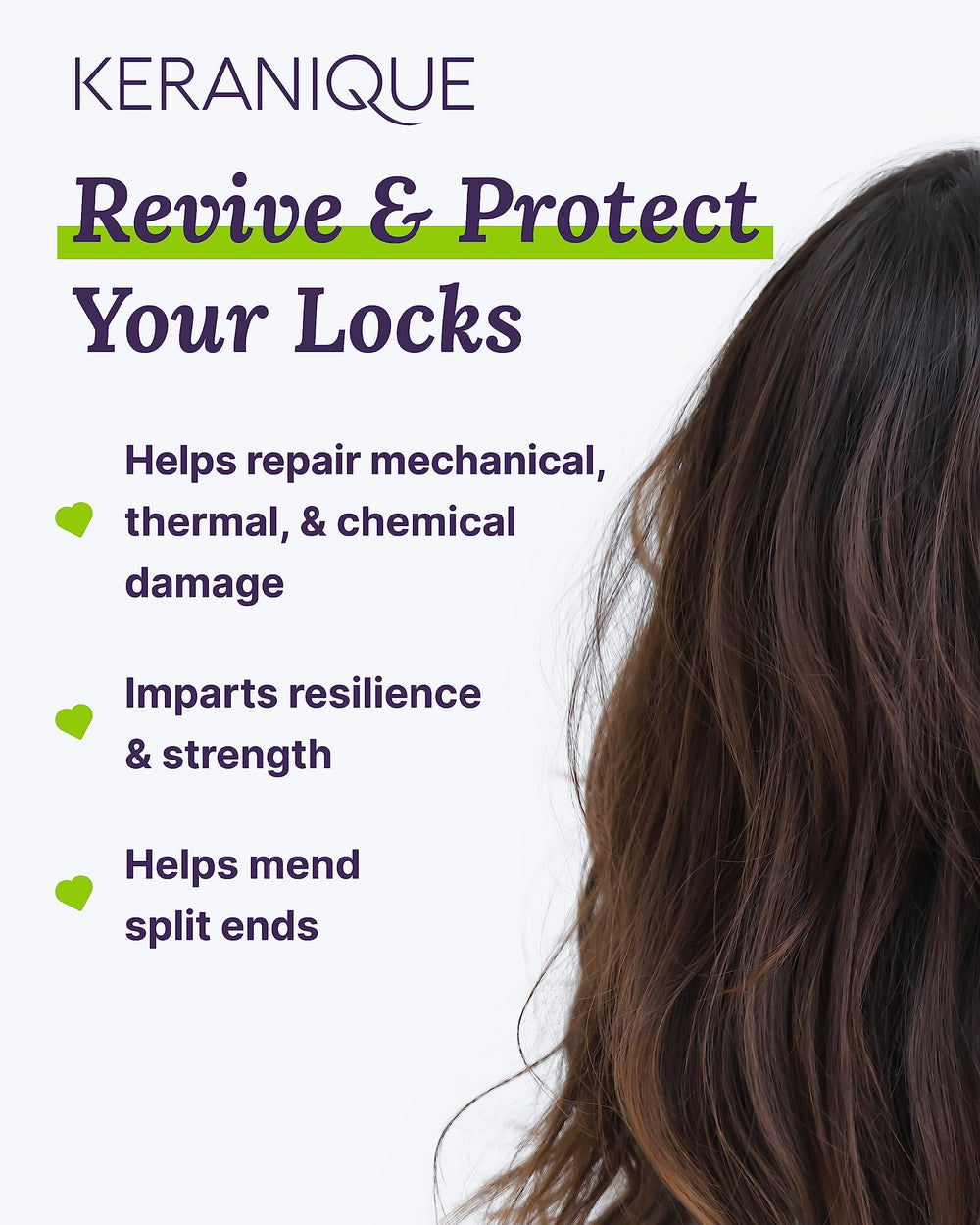 Keranique keratin amino complex ingredient shot; strengthens strands for fuller-looking hair.