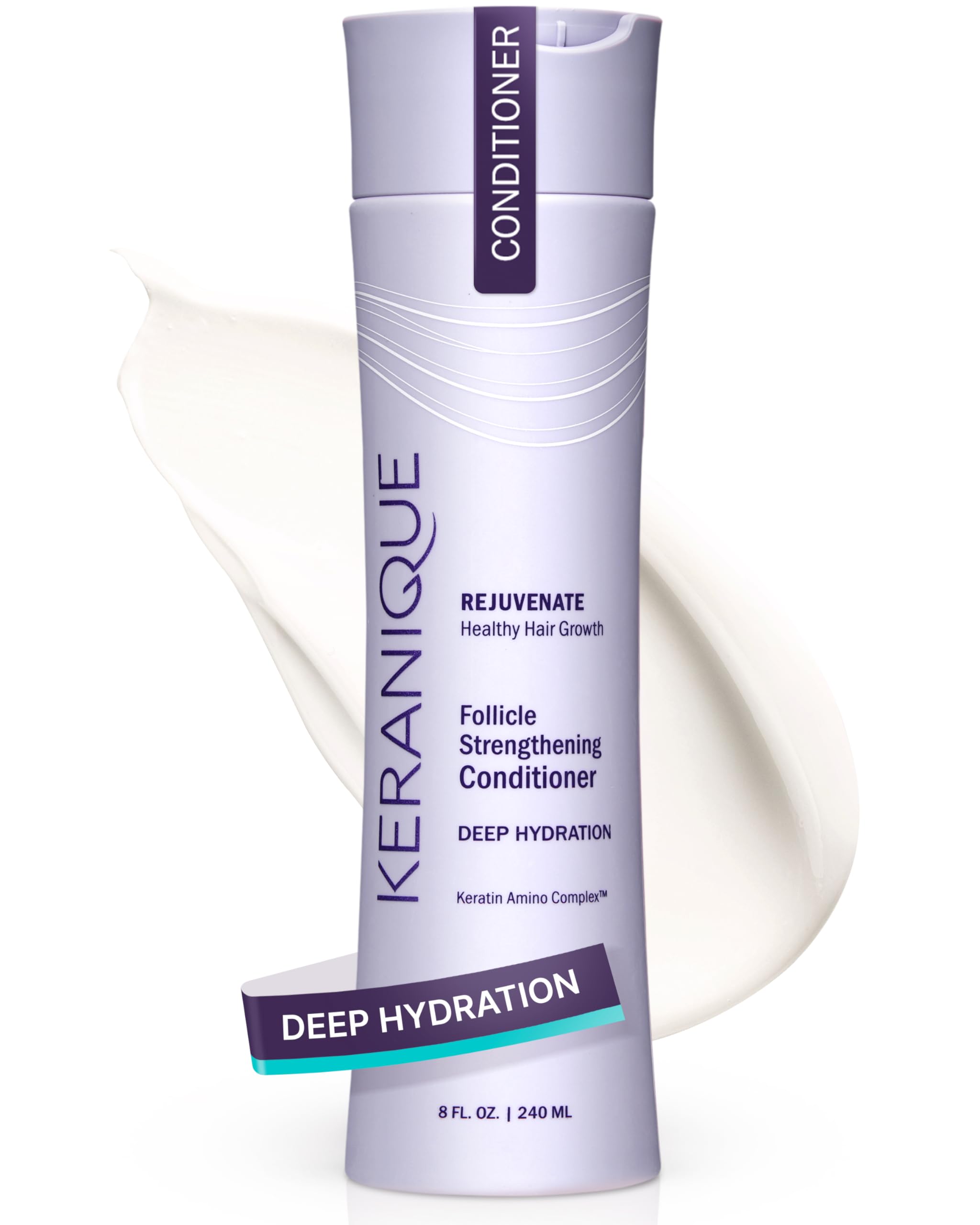 Keranique Keratin Conditioner bottle shows volumizing formula for thinning hair