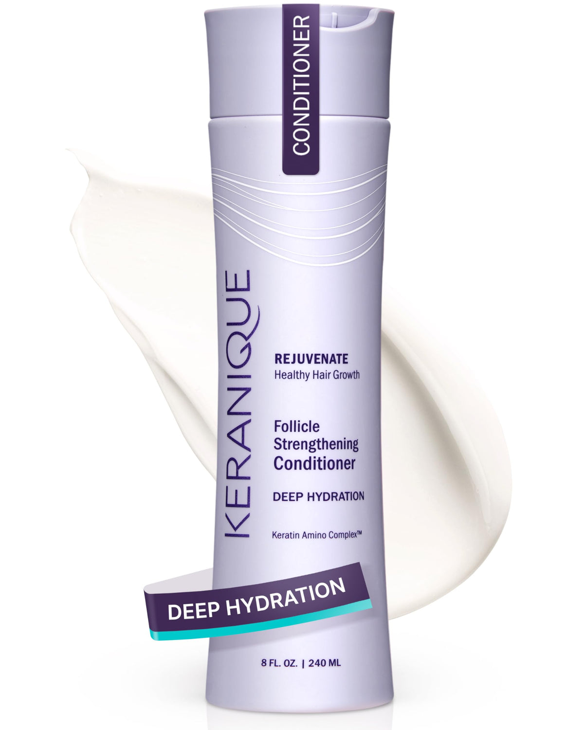 Keranique Keratin Conditioner bottle shows volumizing formula for thinning hair