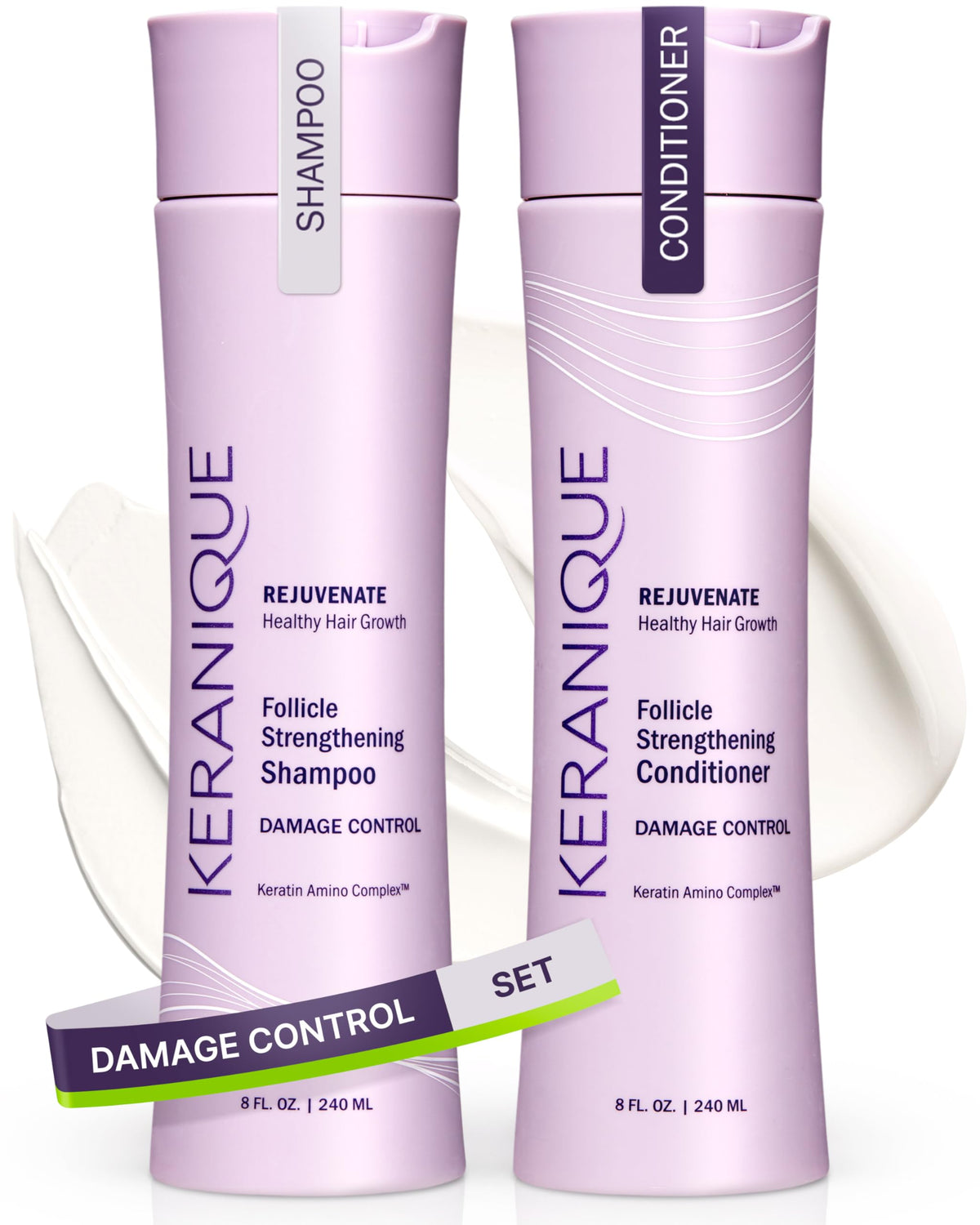 Keranique shampoo damaged hair bottle; gentle cleanse supports thinning and color-treated hair.
