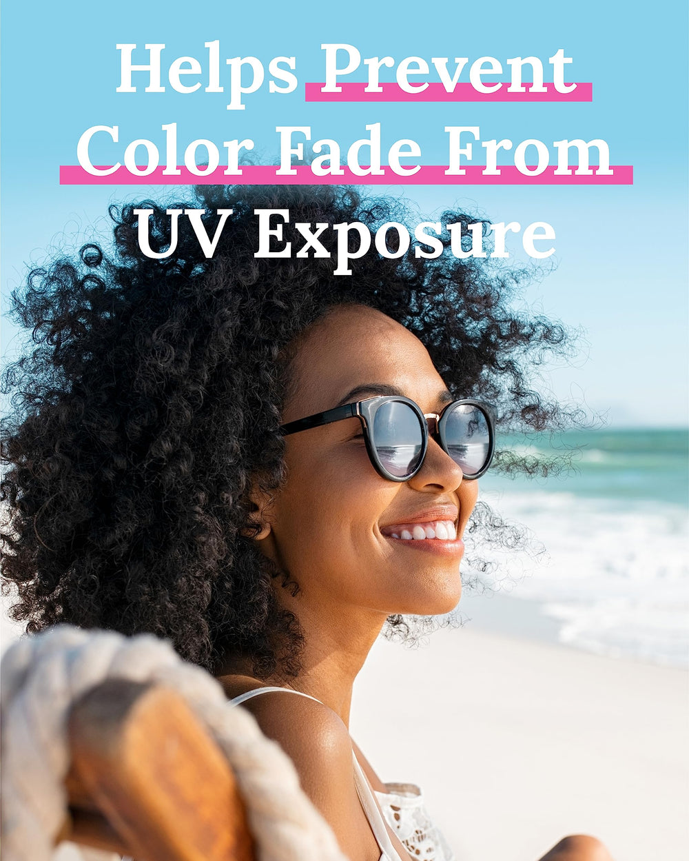 Keranique shampoo lather on hair image implies cleansing with color protection.