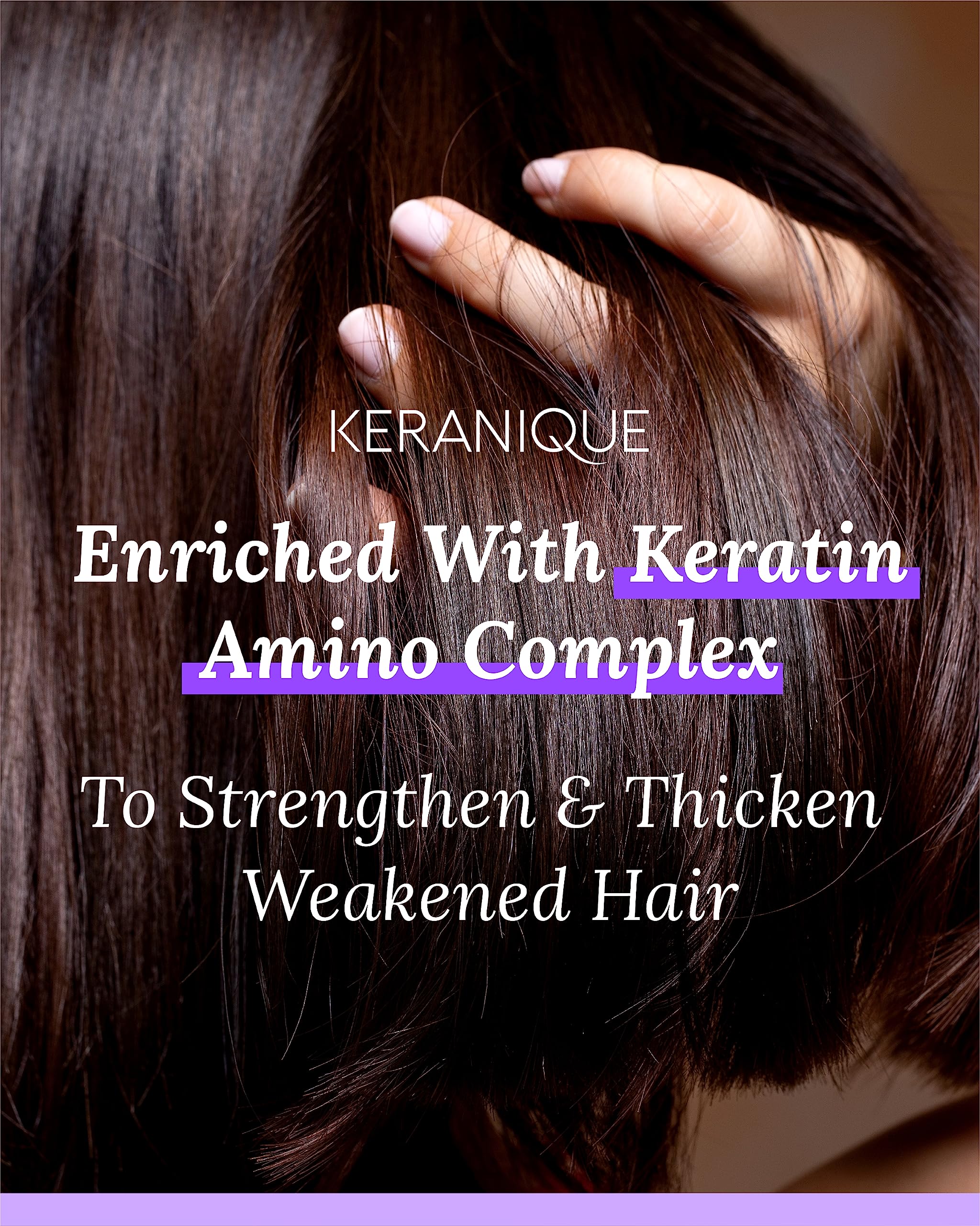 Keranique shampoo volumizing effect close-up demonstrating lift and body.