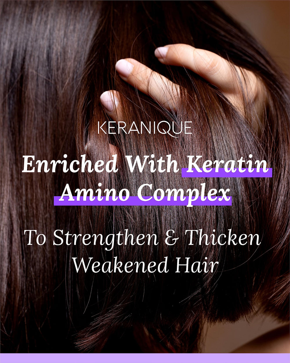 Keranique shampoo volumizing effect close-up demonstrating lift and body.