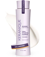 Keranique Volumizing Conditioner bottle pour shows easy application for fuller hair.