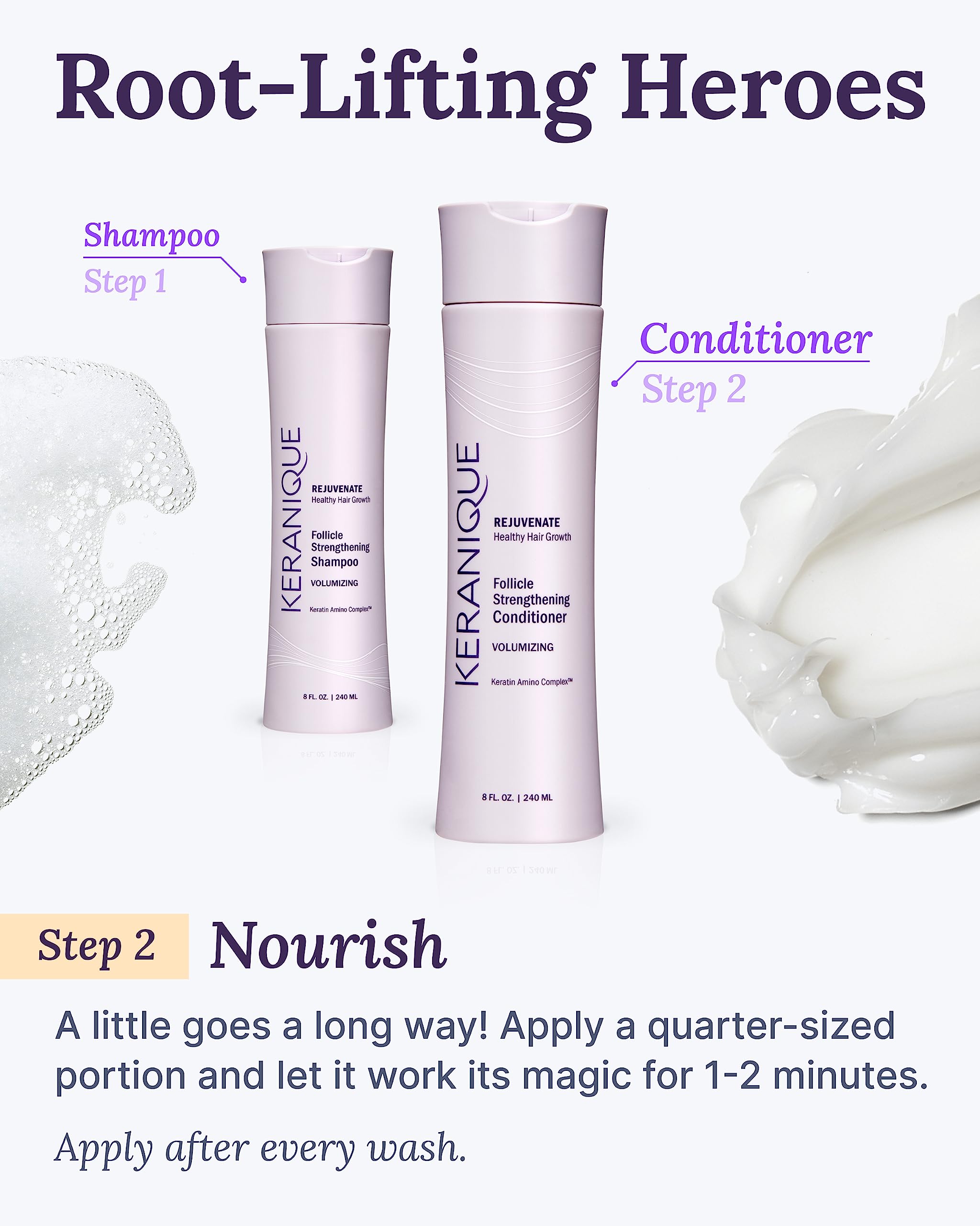Keranique Volumizing Conditioner cruelty-free packaging highlights clean beauty pledge.