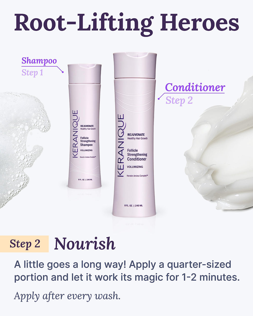 Keranique Volumizing Conditioner cruelty-free packaging highlights clean beauty pledge.