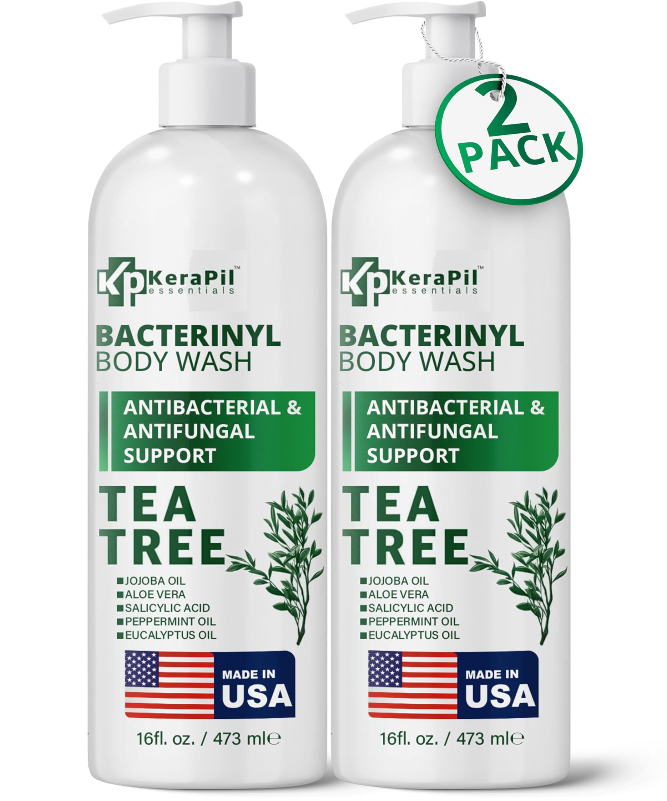 KERAPIL Bacterinyl Tea Tree Body Wash bottle ready for daily antibacterial cleansing.